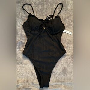 Celebrity Pink Juniors One Piece Ribbed Black Bathing Suit New